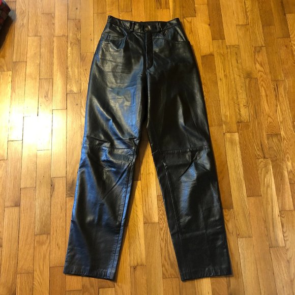 Dimitri Pants - WOMENS VINTAGE DIMITRI BLACK LEATHER PANTS  oversized 24 WAIST